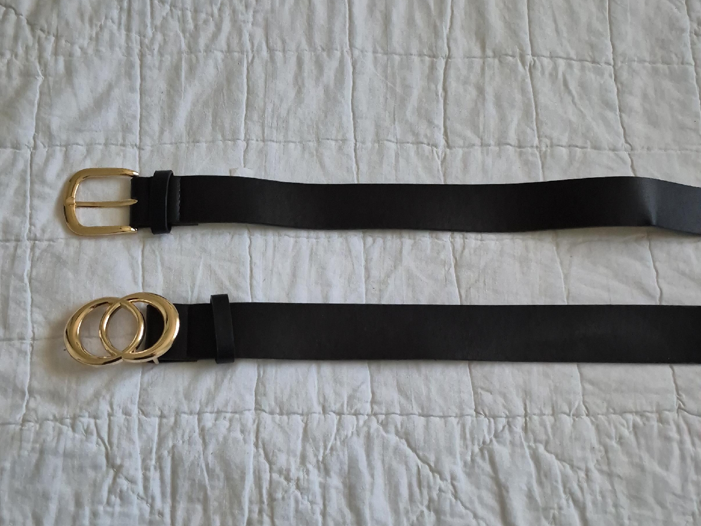 Two Black Belts with Gold Buckles