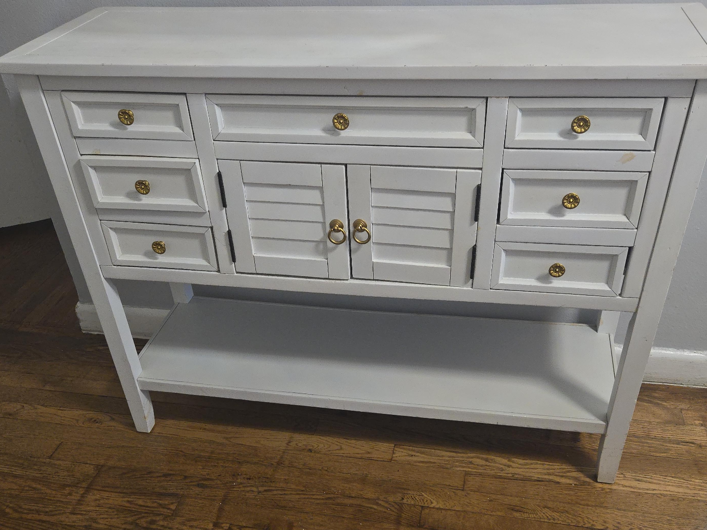 White Console Table buffet table sideboard with drawers thumbnail