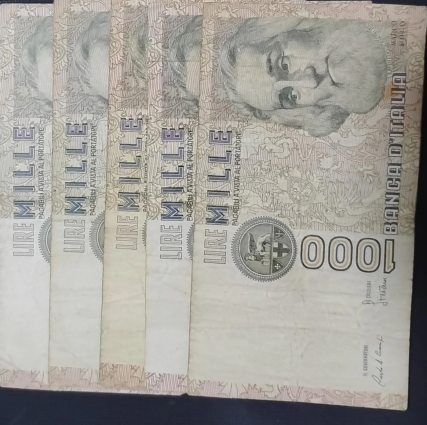 5-Italian Lira Banknotes - 1000 Lire
