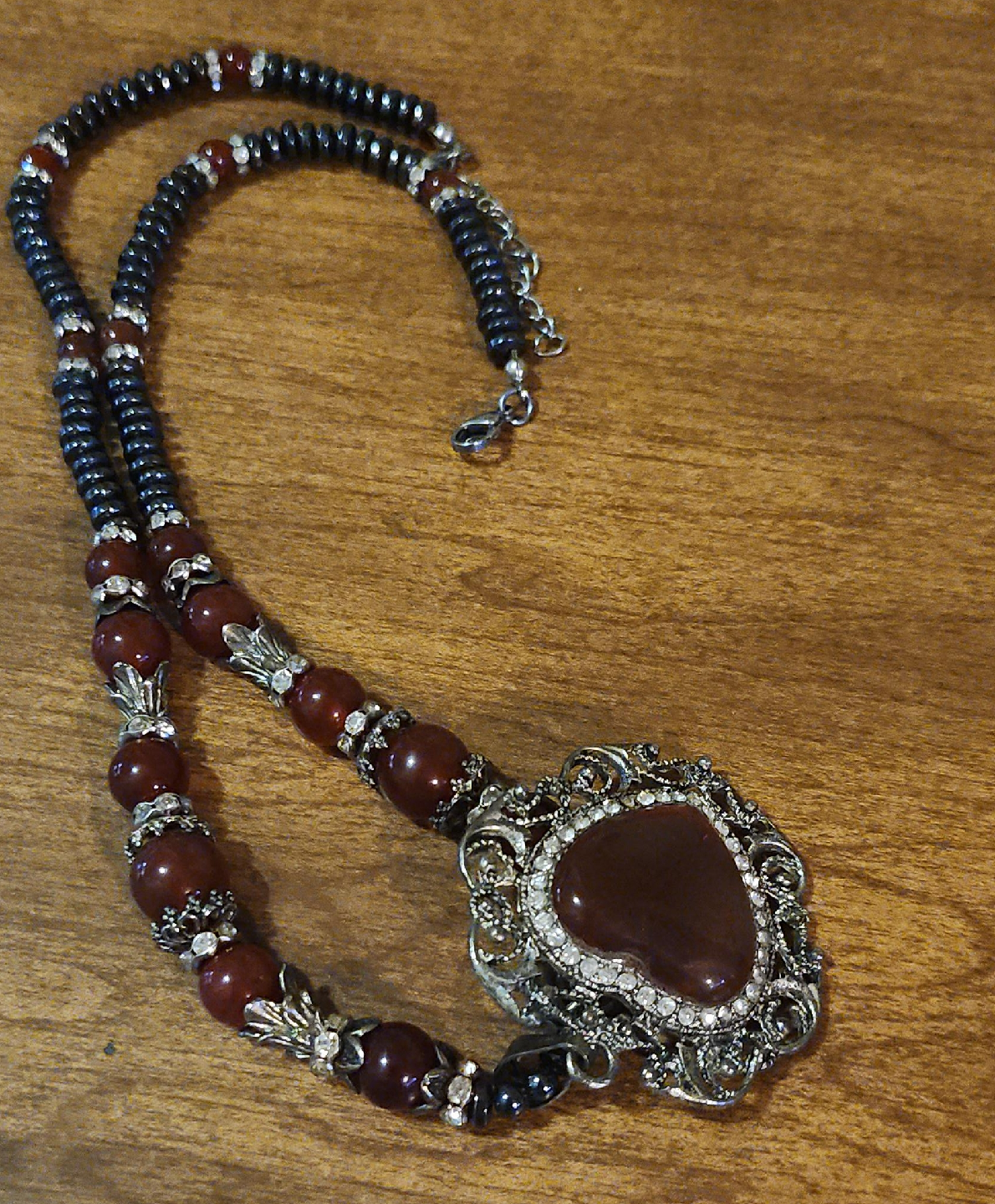 Beaded Necklace with Rhinestone Pendant thumbnail