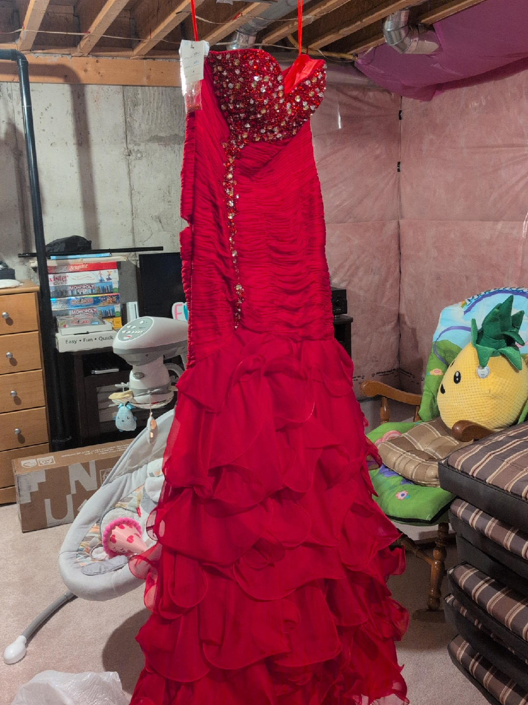 Red Beaded Formal Dress thumbnail