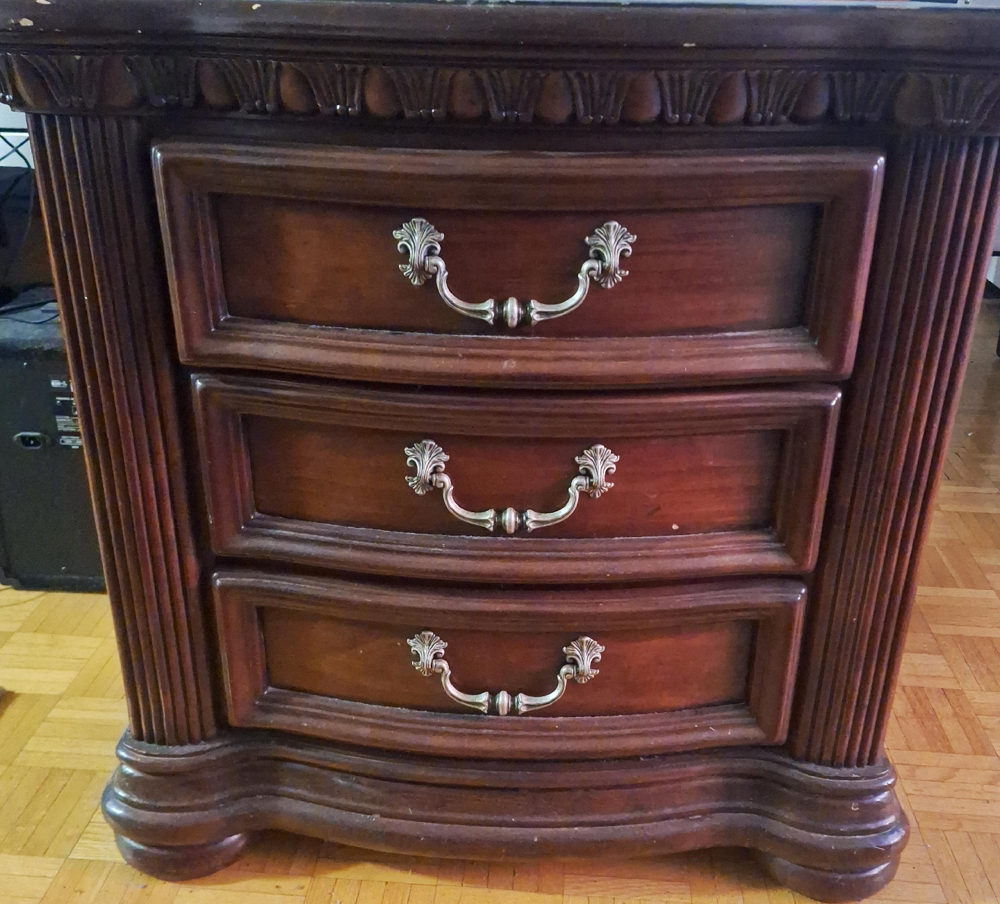 Dark Wood 3-Drawer Nightstand thumbnail