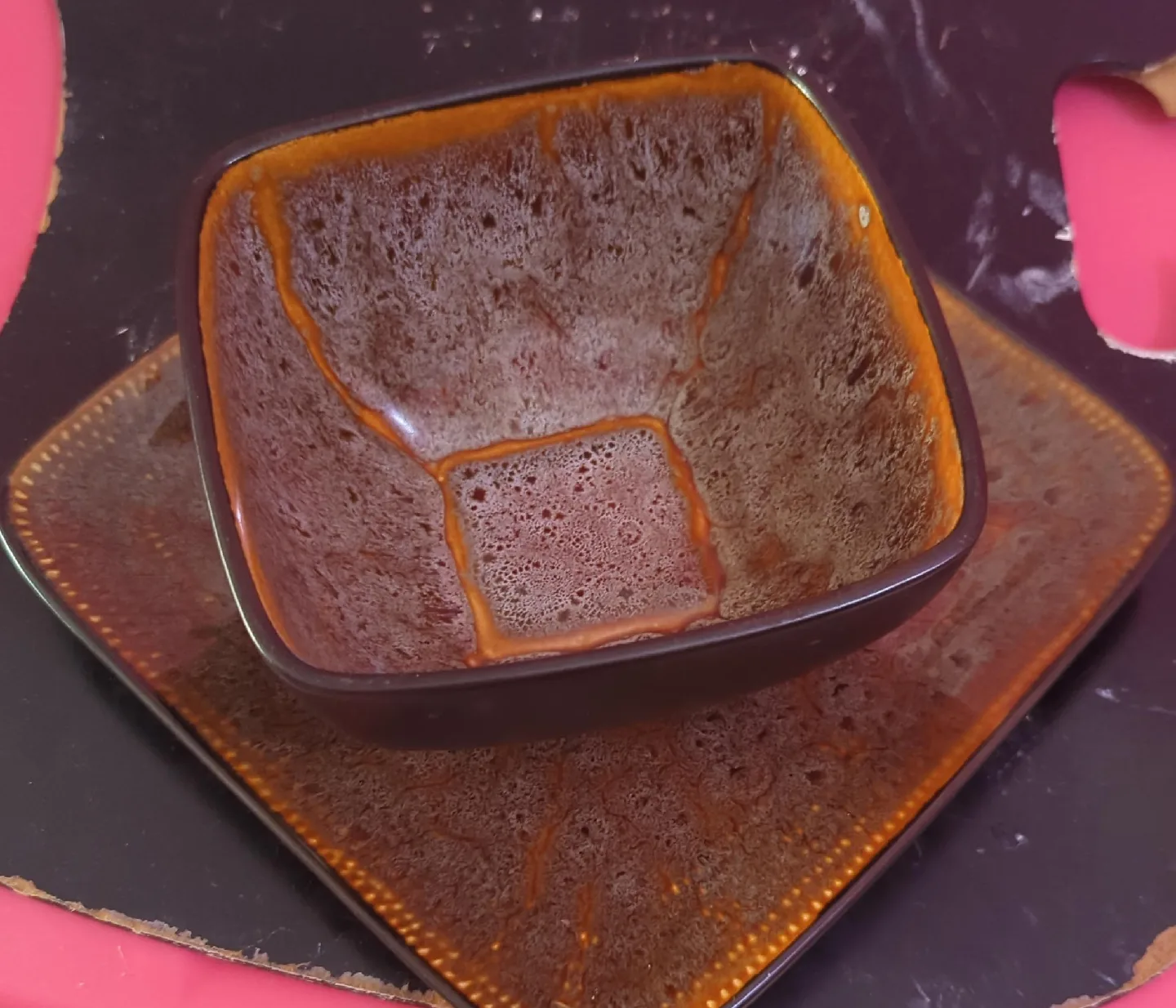 Square Bowl & Plate Set - Brown