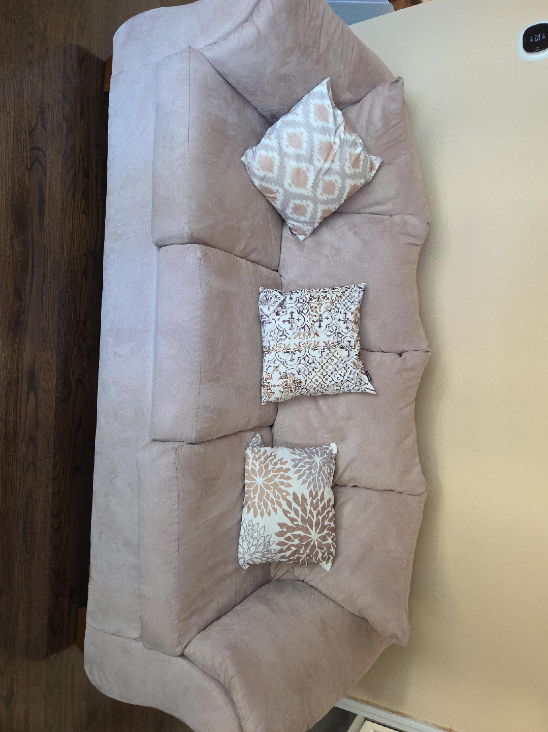 Light beige Sectional Couch with Pillows thumbnail