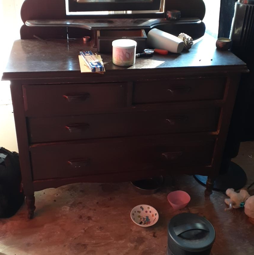 Antique Dark Wood Dresser with Mirror