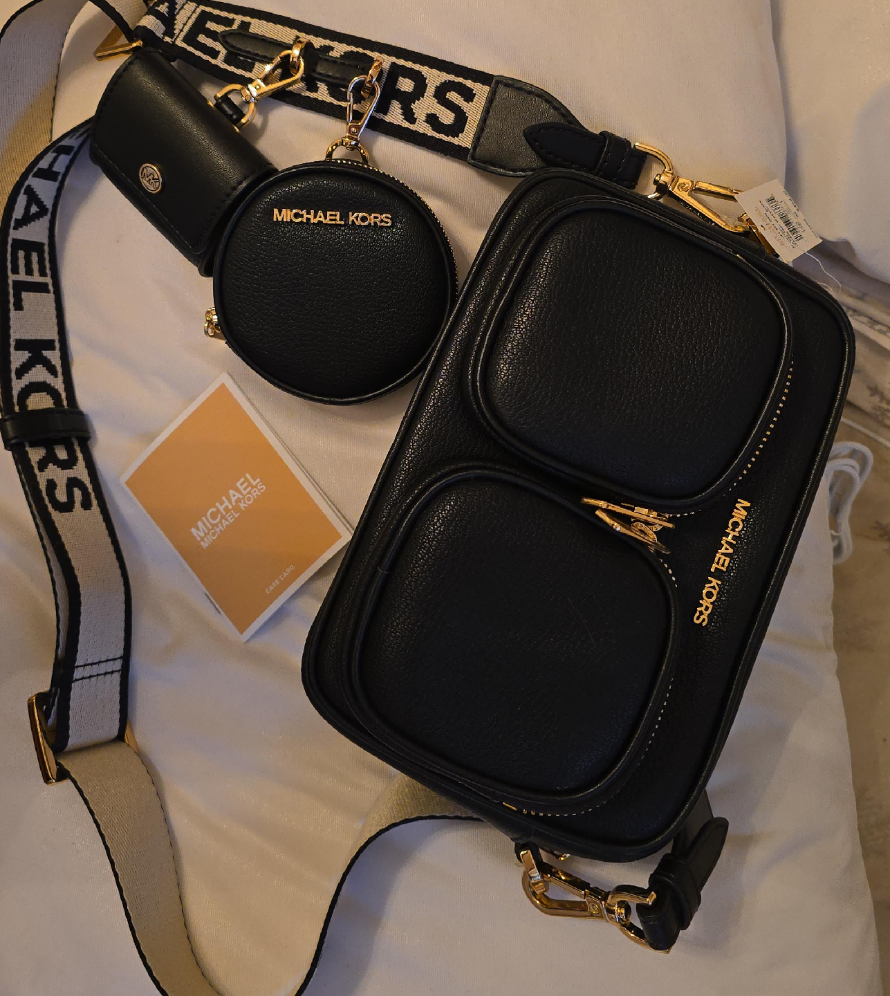 NWT Michael Kors Black Leather Crossbody Bag with Accessories thumbnail