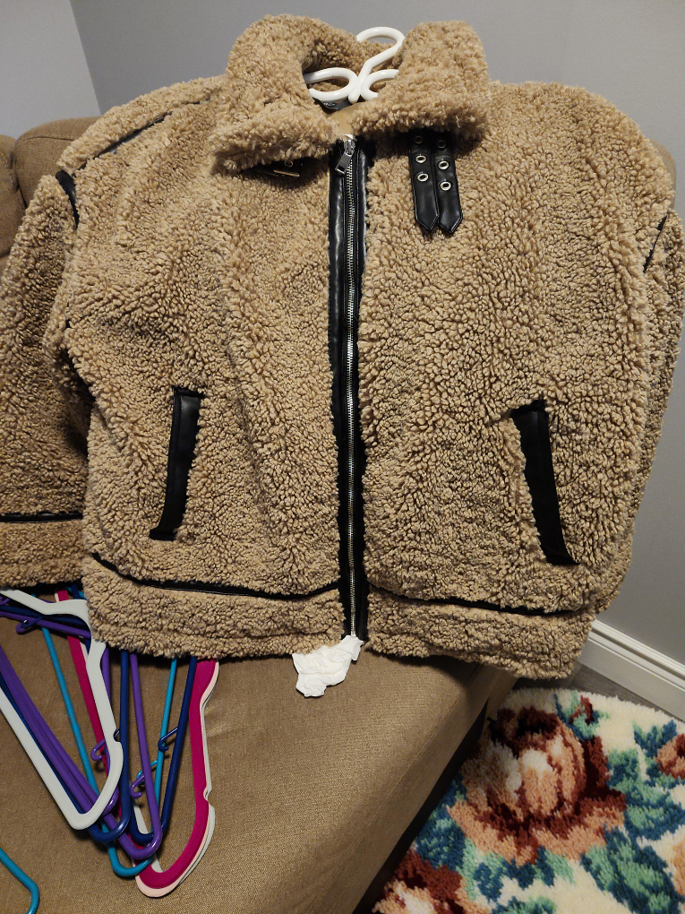 Tan Teddy Jacket with Black Trim thumbnail