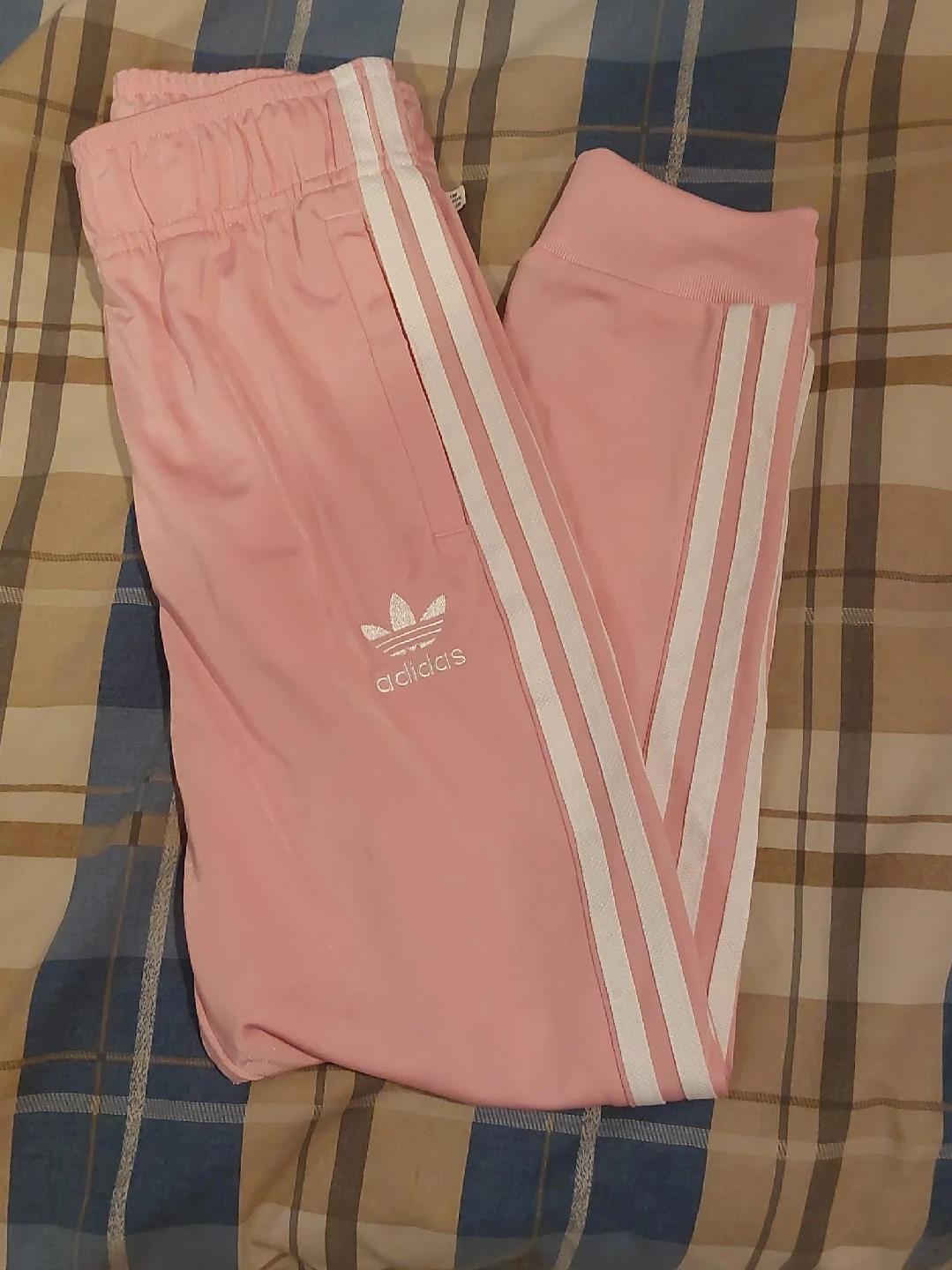 kids Adidas Pink Track Pants with White Stripes thumbnail