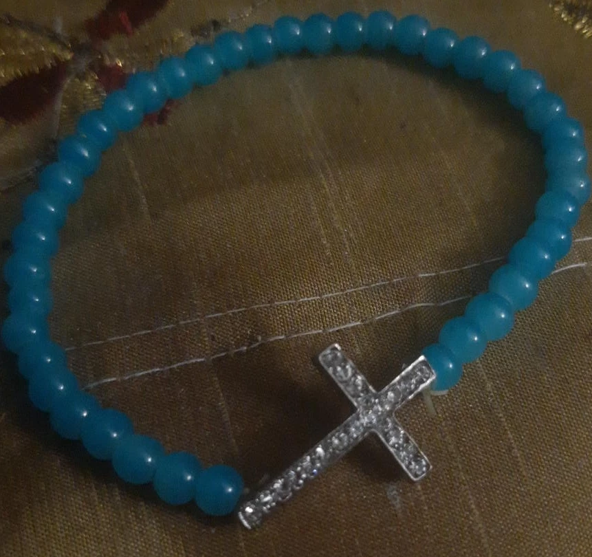 Blue Beaded Bracelet with Cross Charm thumbnail