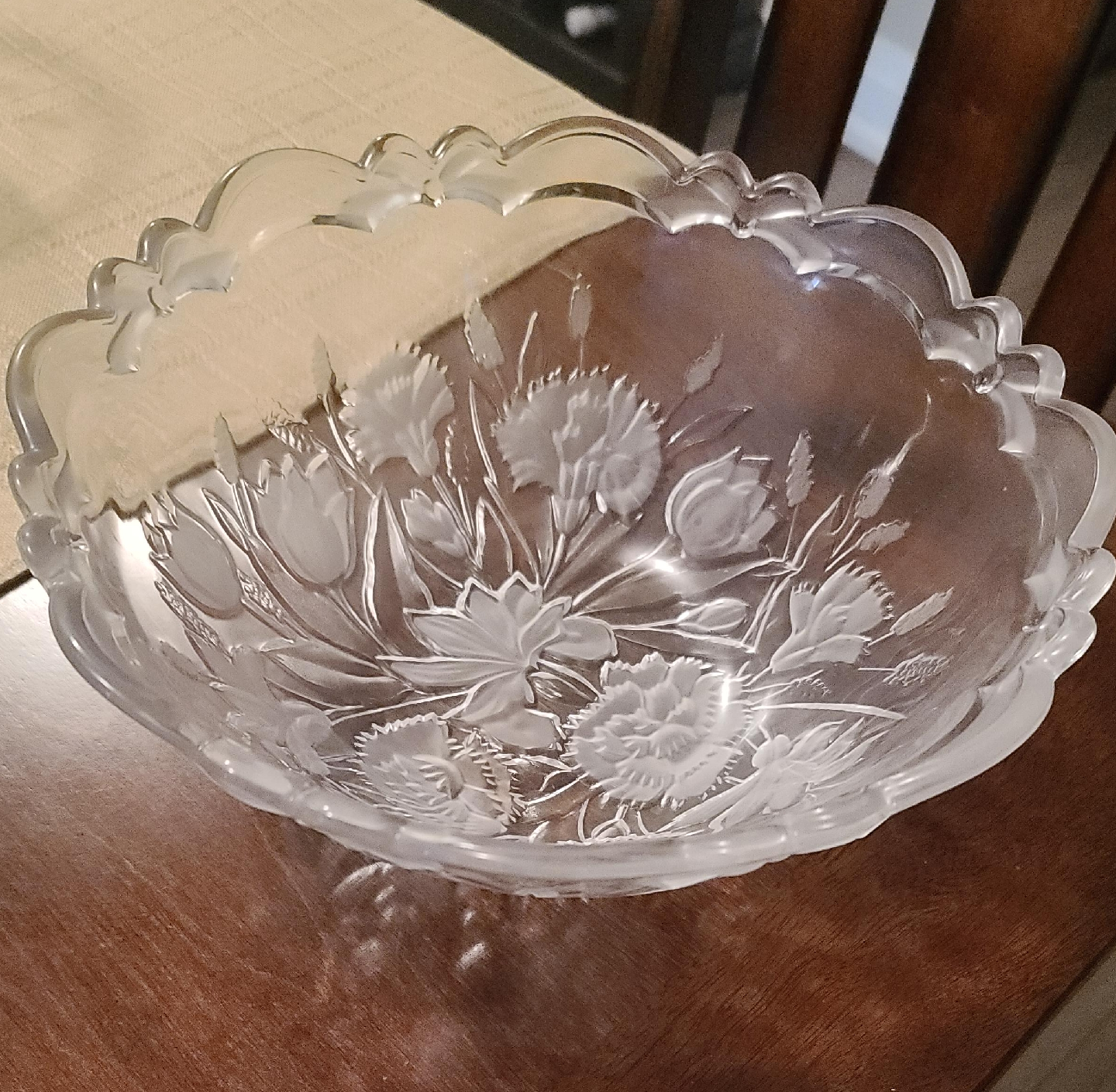 Floral Etched Glass Bowl