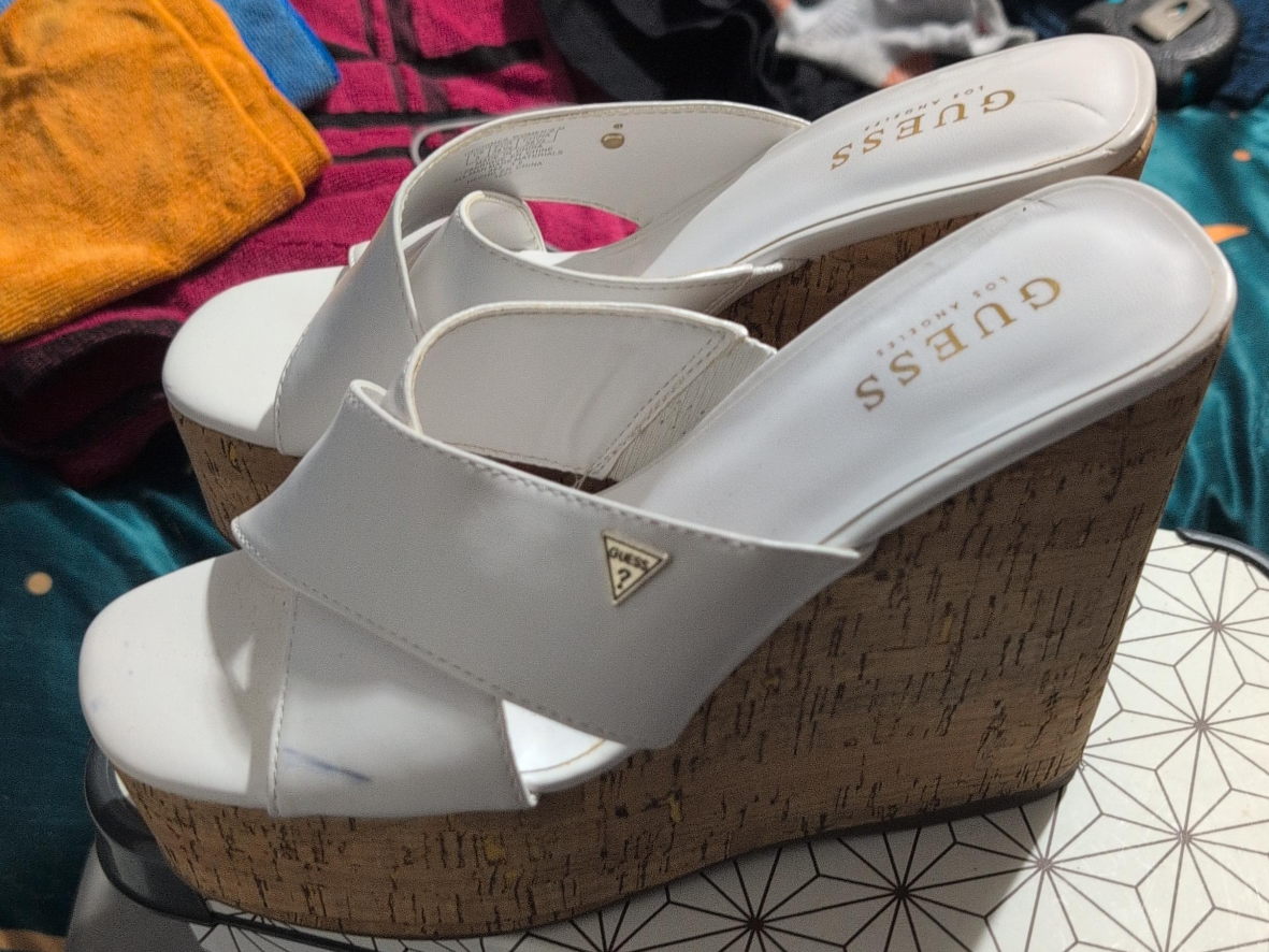 Guess White Wedge Platform Sandals - Size 8 thumbnail