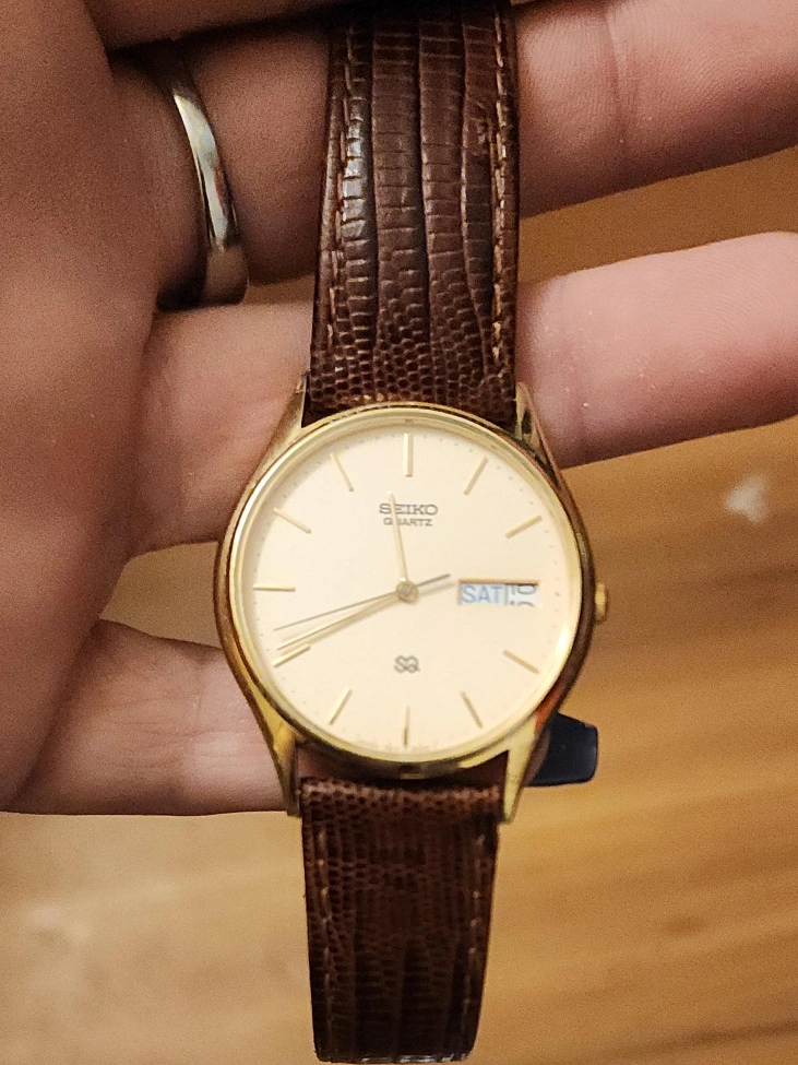 Seiko Quartz Gold Watch with Brown Leather Band