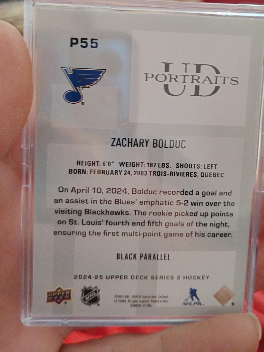 UD Portraits Zachary Bolduc Hockey Card thumbnail