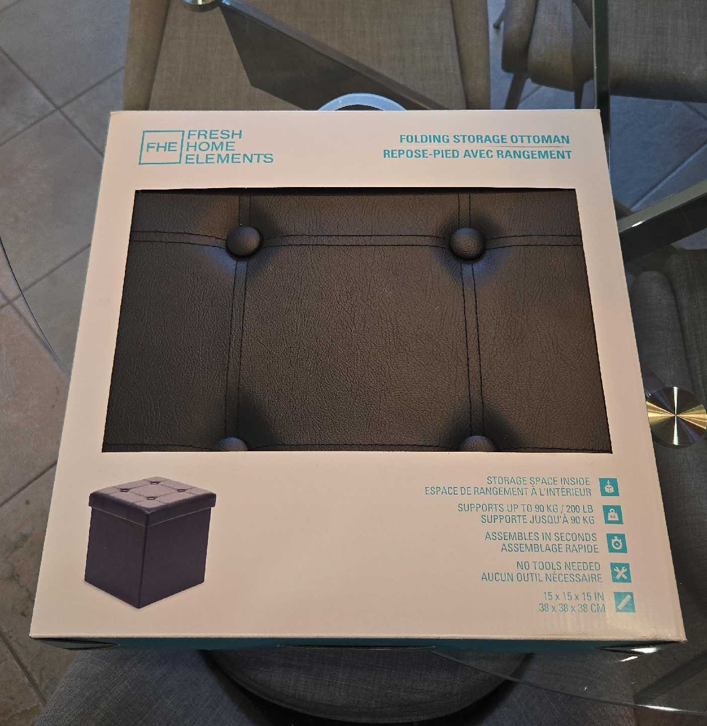 Fresh Home Elements Folding Storage Ottoman - 15x15x15"