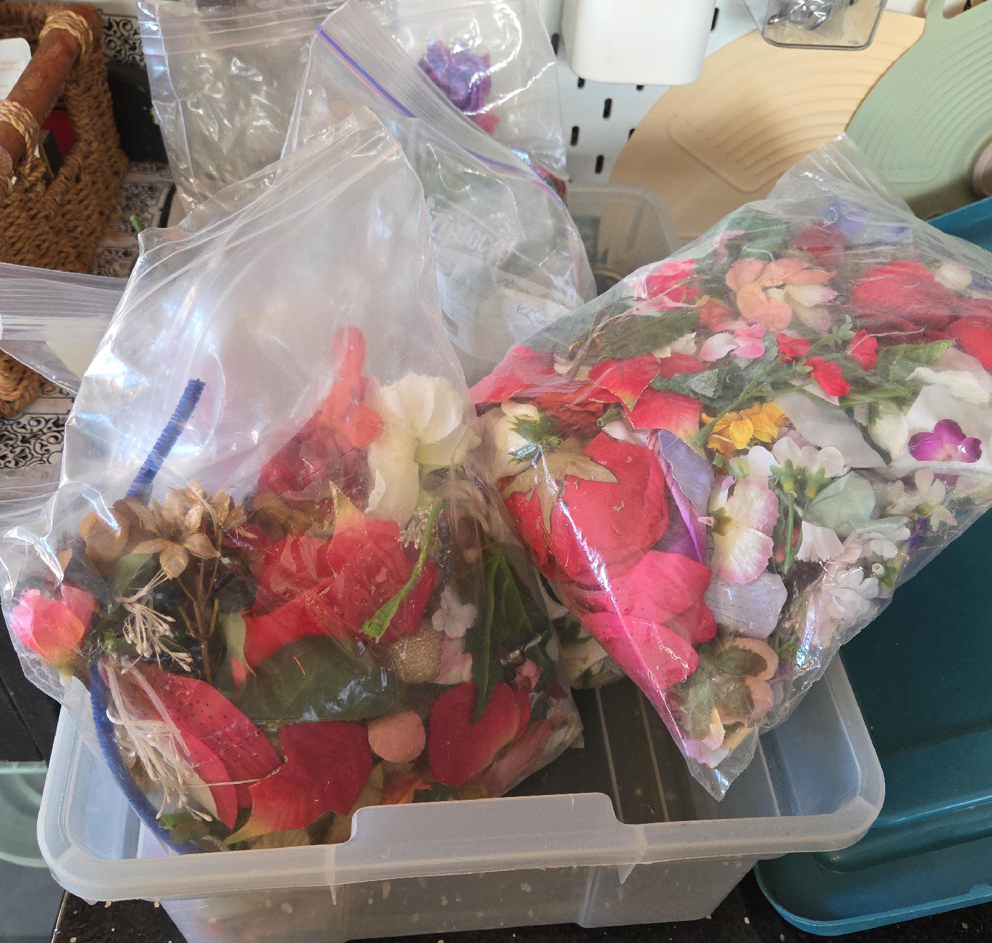 Bags of craft flowers