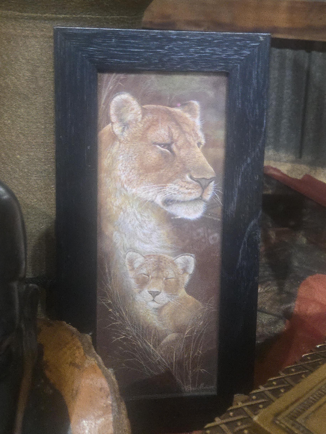 Framed Lion and Cub Art