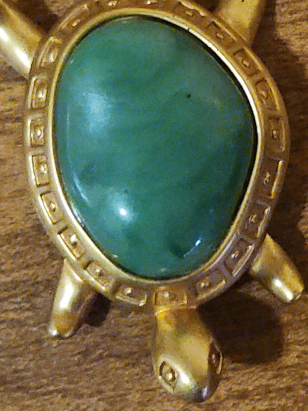 Turtle Brooch with Green Stone
