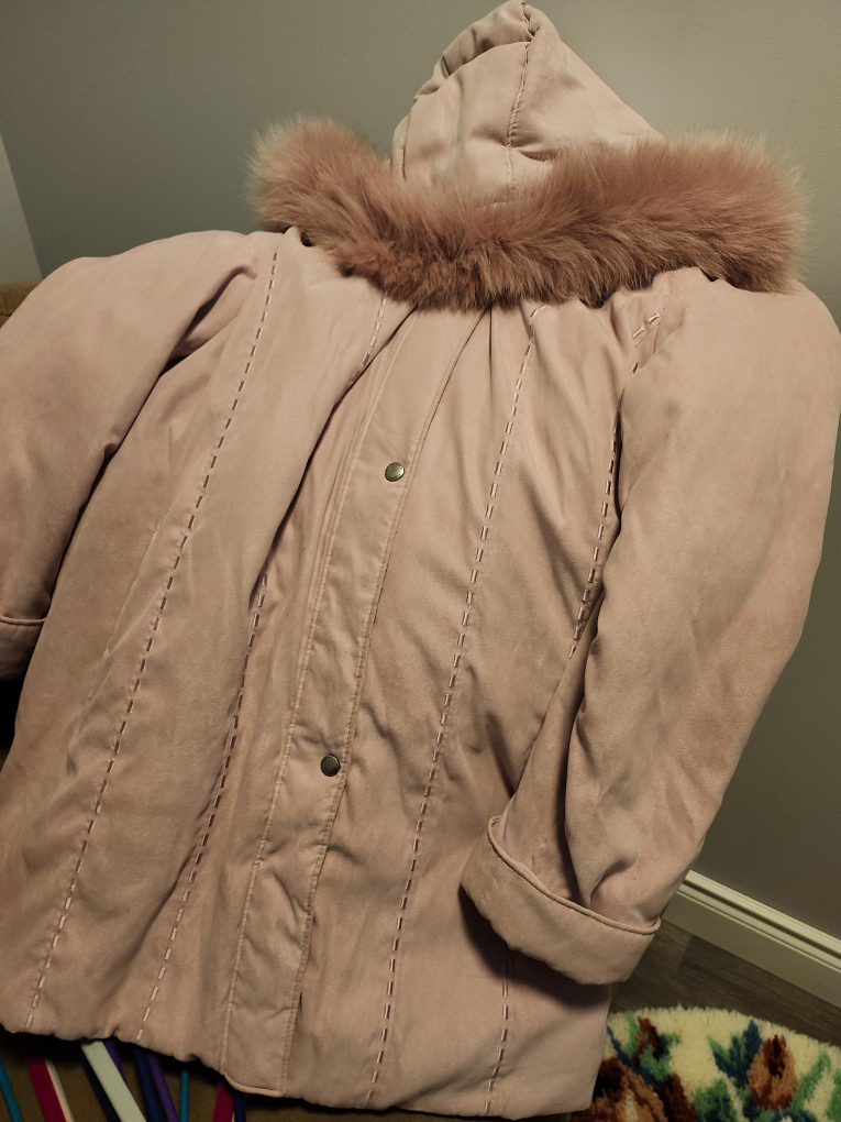 Pink Suede like Winter Coat with Fur Hood thumbnail