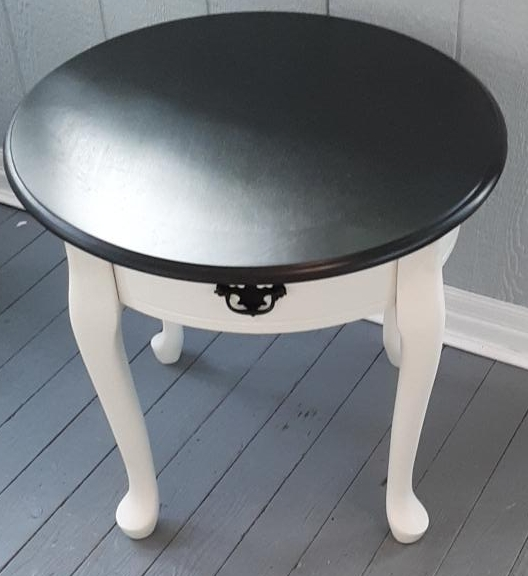 Set of 2 round side tables- Black Top, White Legs