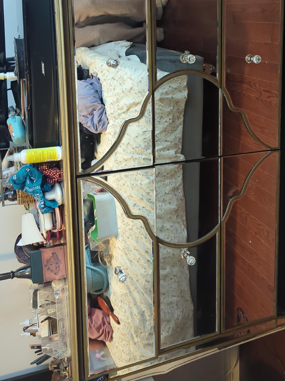 Mirrored Cabinet with Gold Trim