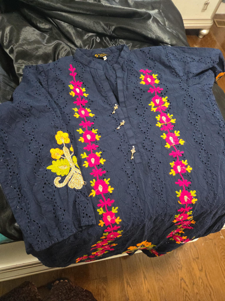 Royal Kurta Navy Embroidered Kurti - Size M