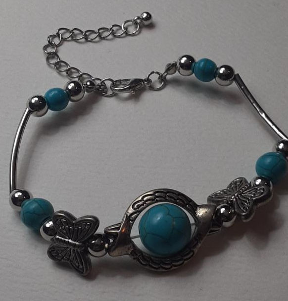 Butterfly & Turquoise Stone Bracelet