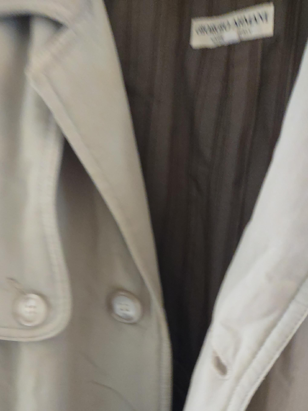 Giorgio Armani Beige Trench Coat, Size 42