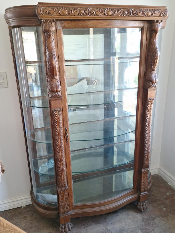 Antique Curved Glass Display / Curio Cabinet