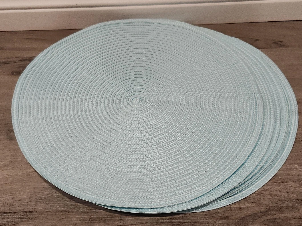 NEW Set of 6 Round Woven Placemats - Light Blue thumbnail