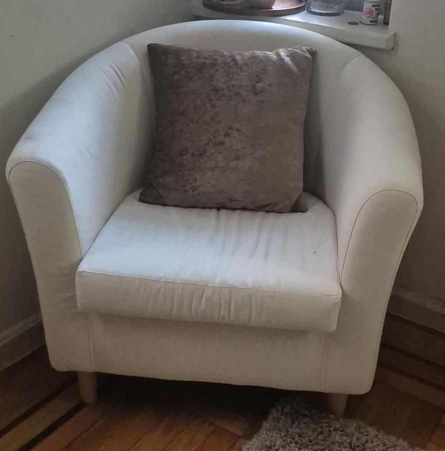 White Armchair with Brown Pillow thumbnail