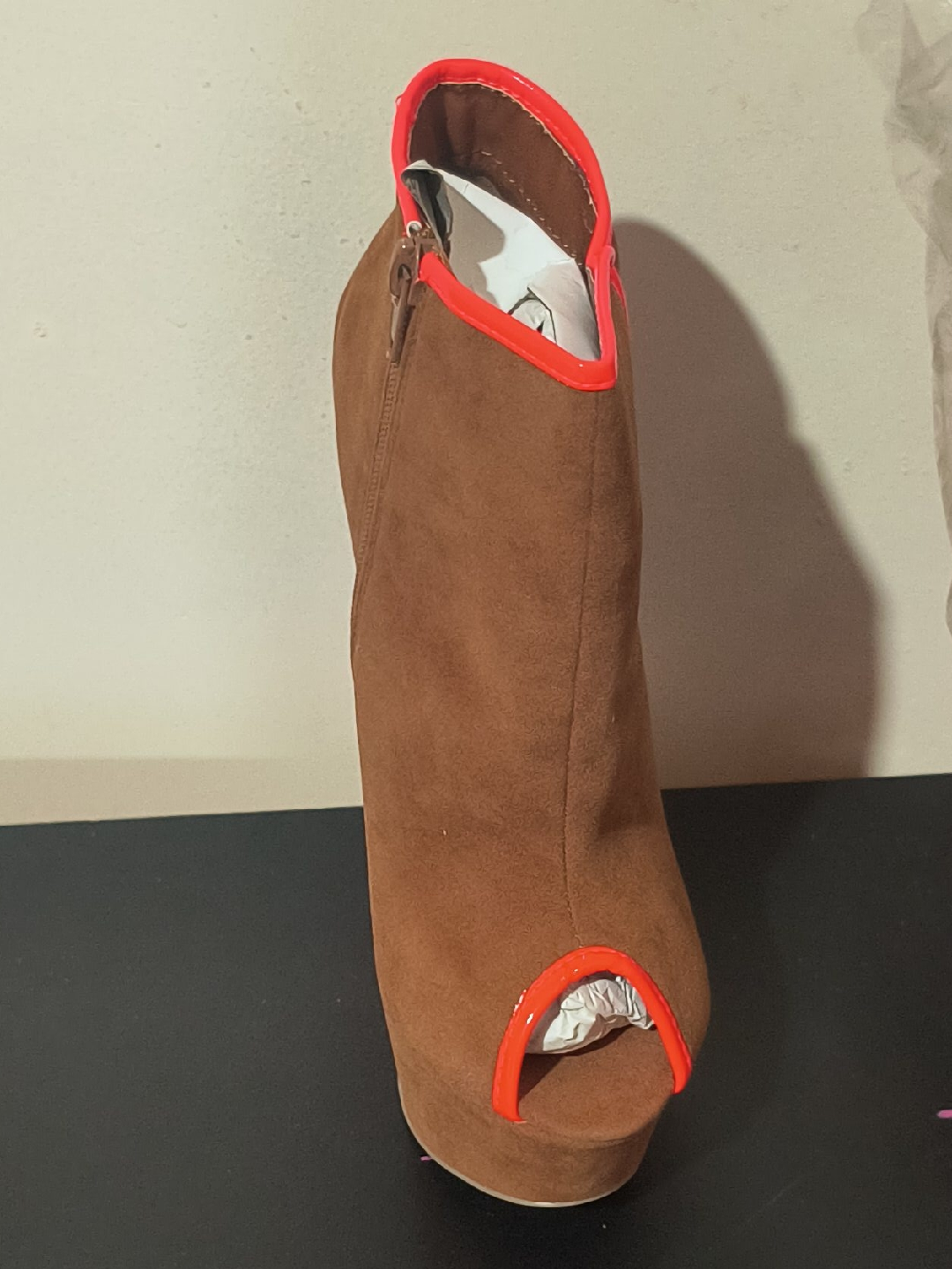 Brown Peep-Toe Platform Booties thumbnail