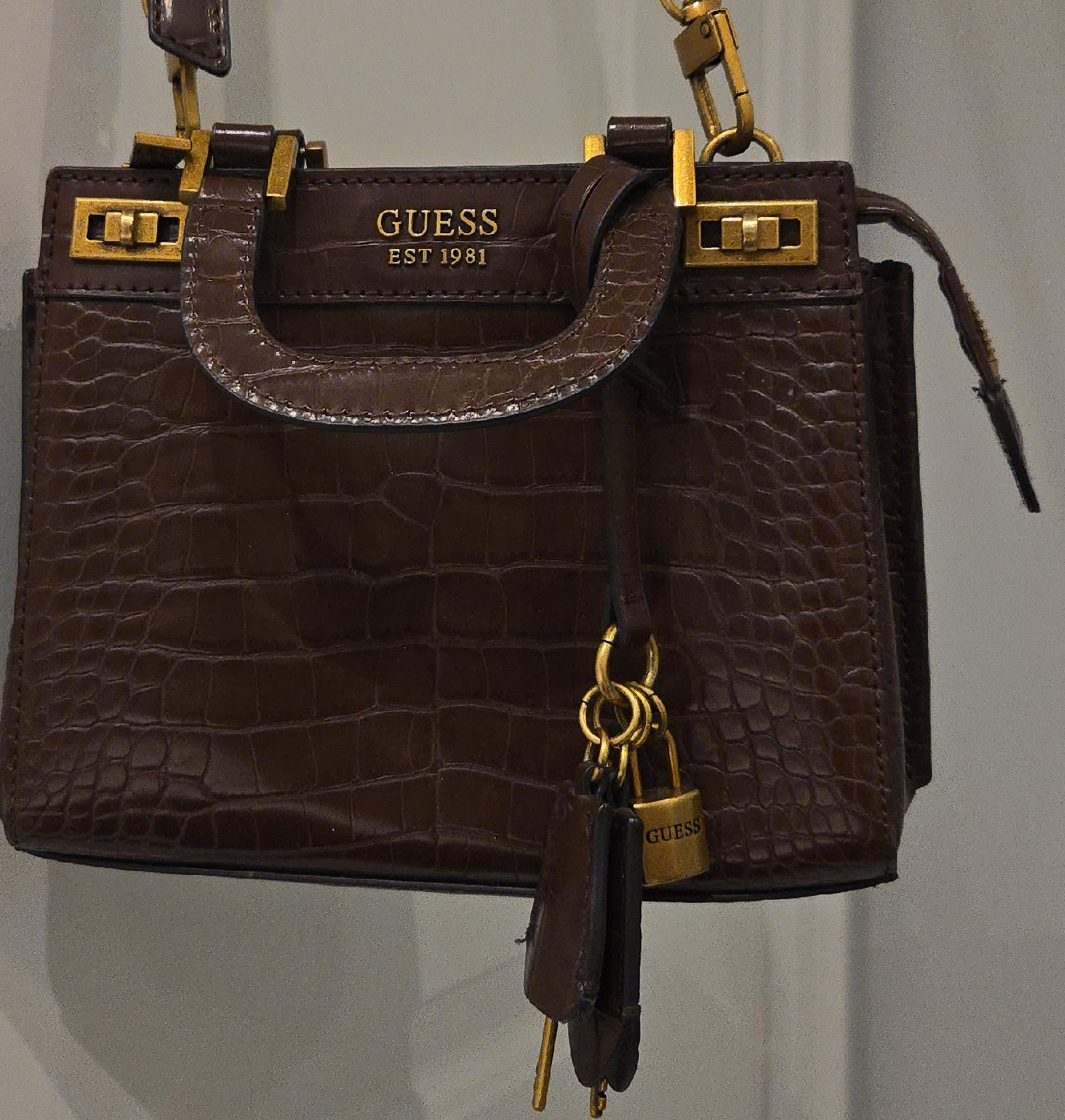 Guess Brown Croc Embossed Handbag thumbnail