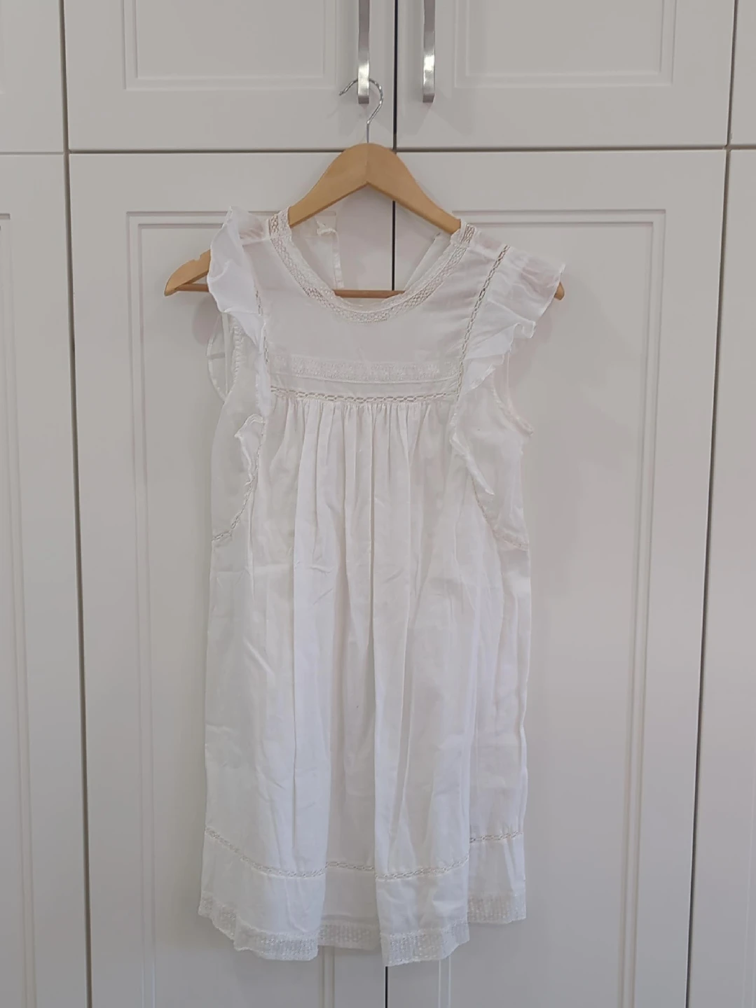 White Cotton Dress with Lace Trim thumbnail