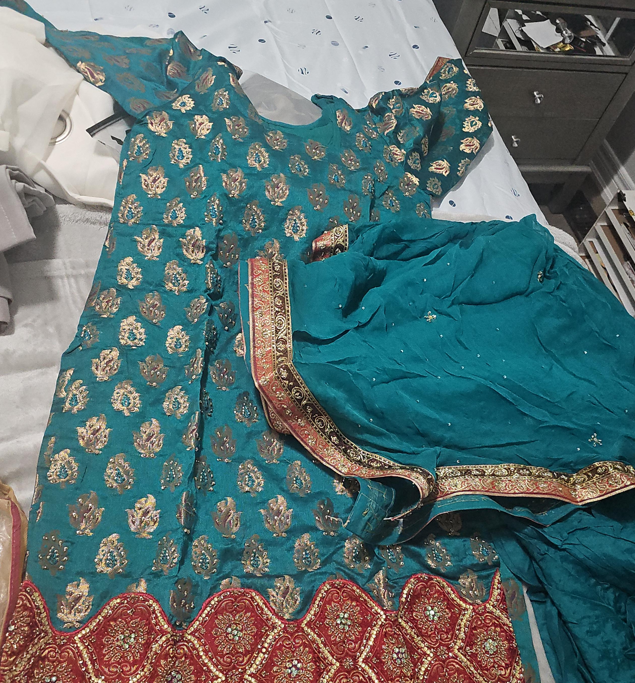 NEW Teal & Gold Salwar Kameez suit stitched image indicator(1)