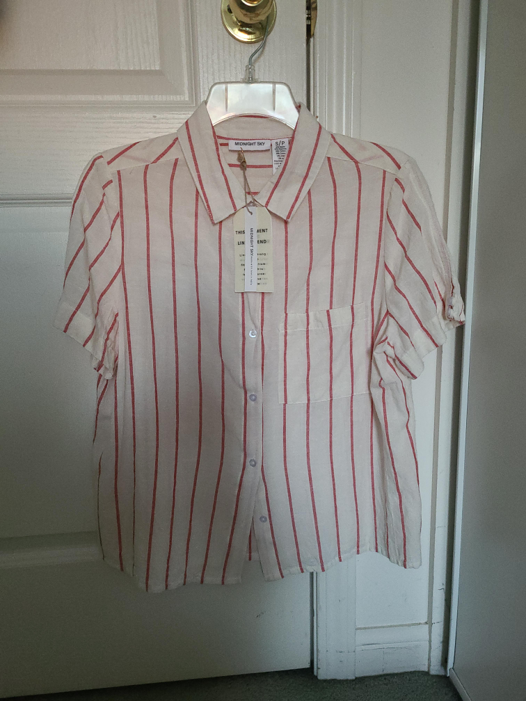 MIDNIGHT SKY Striped Linen Blend Shirt S/P