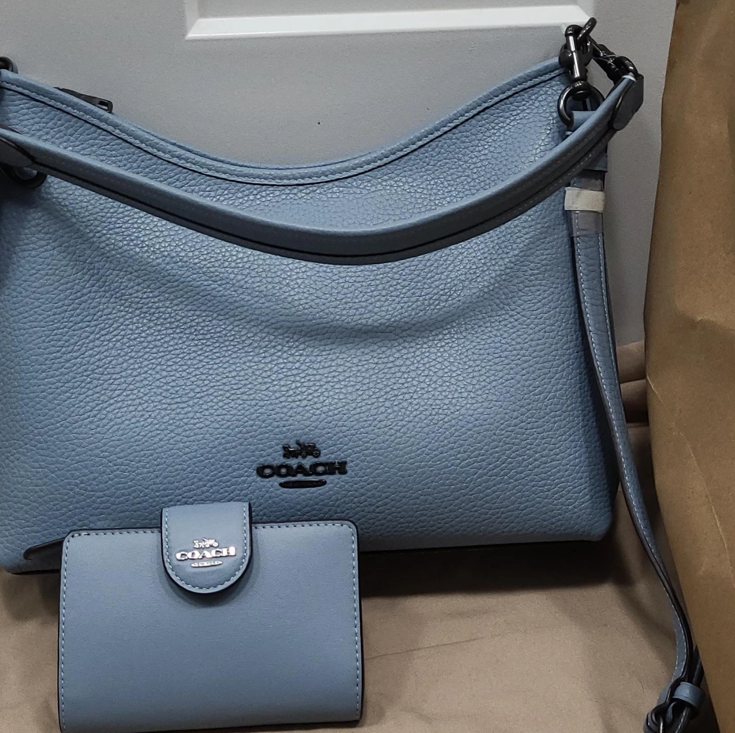 Coach Blue Leather Handbag and Wallet Set