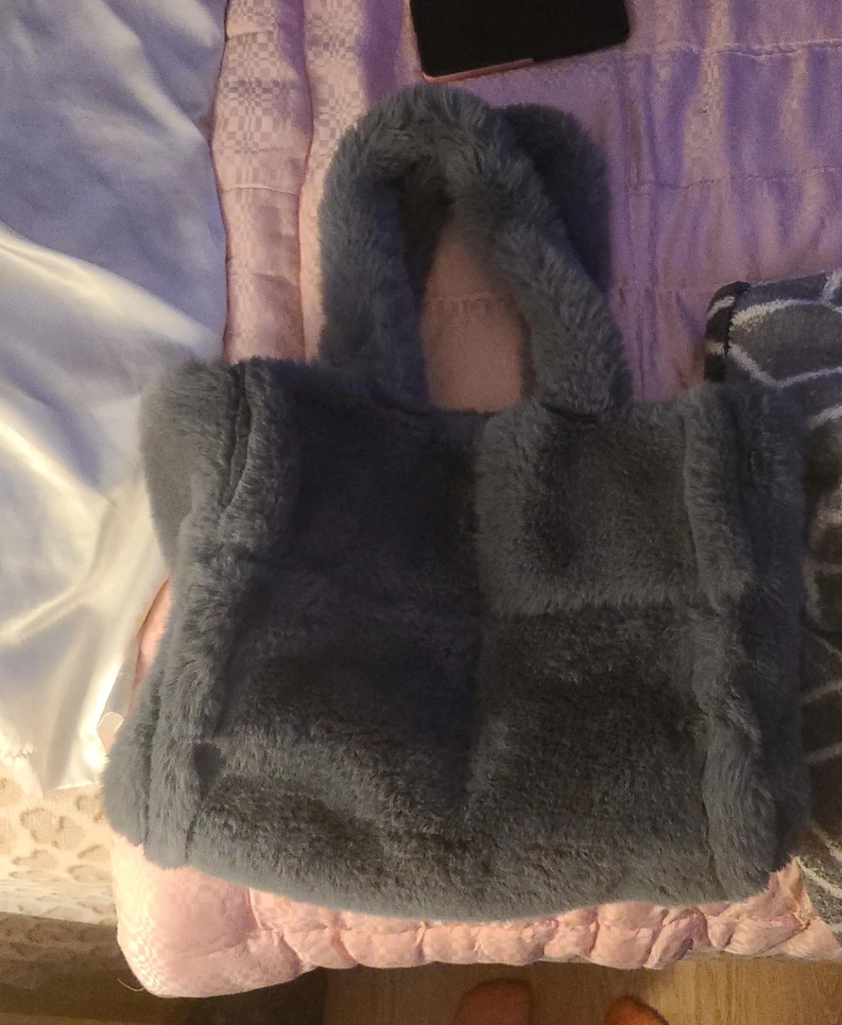 Grey Faux Fur Tote Bag thumbnail