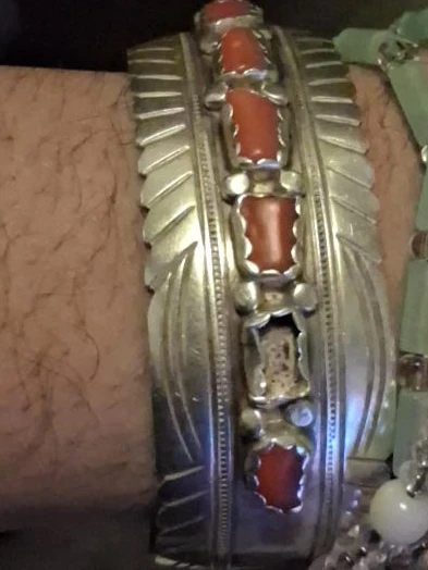 Silver & Coral Cuff Bracelet thumbnail