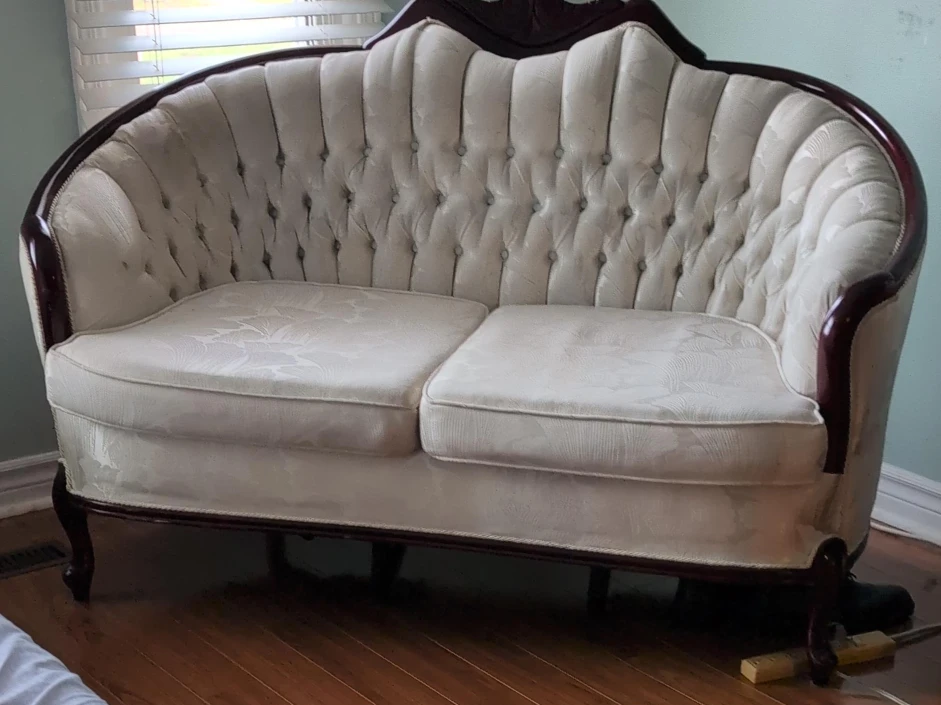 Vintage Loveseat - Cream & Wood