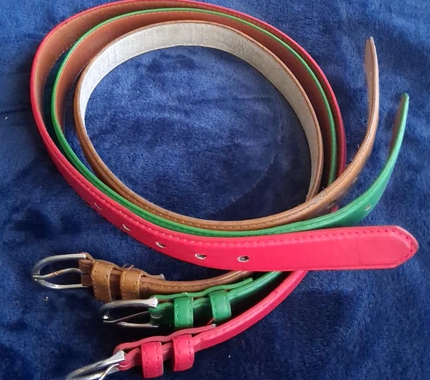 Set of 3 Skinny Belts - Red, Green, Brown thumbnail