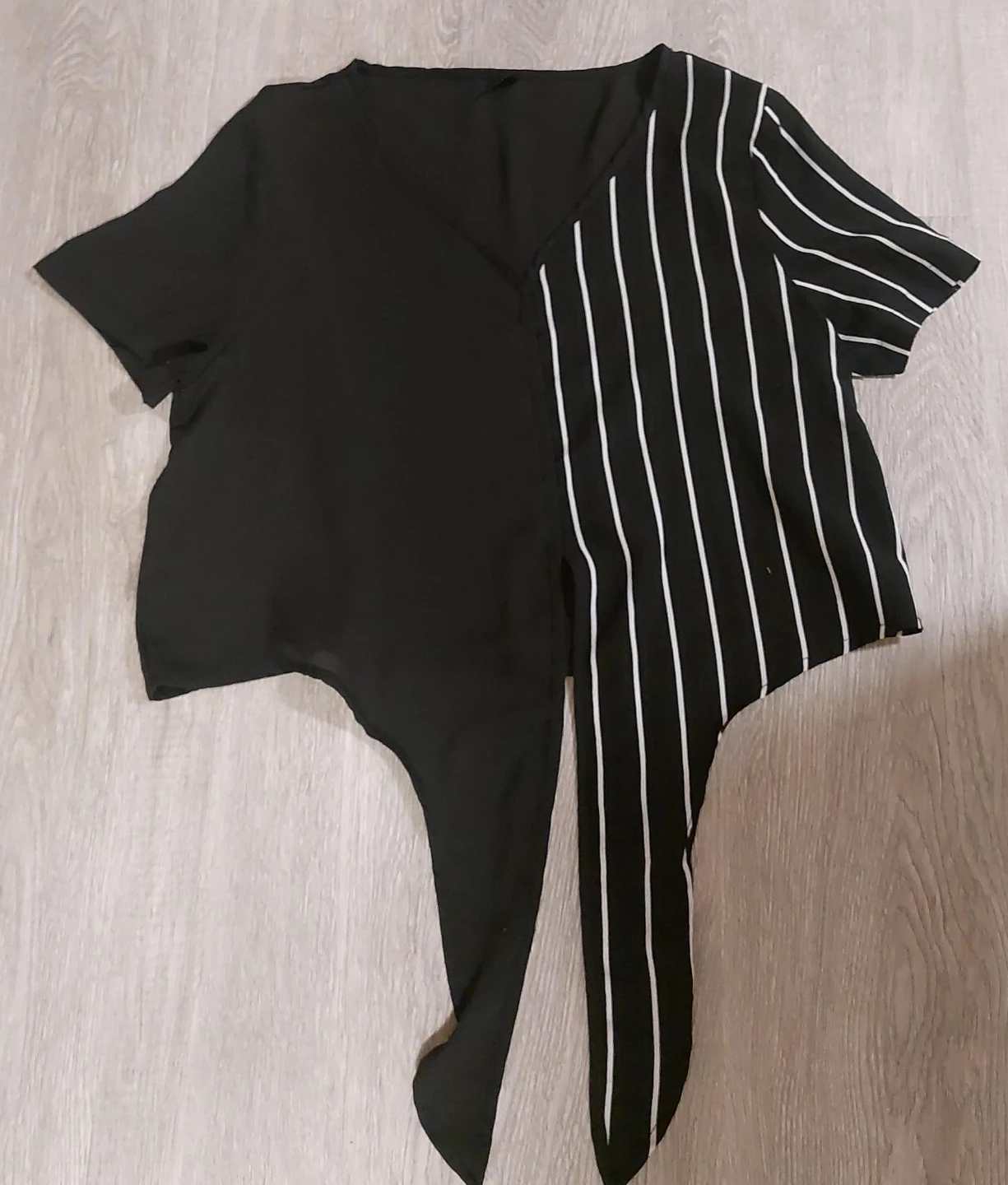 Black & White Striped Tie-Waist Top thumbnail