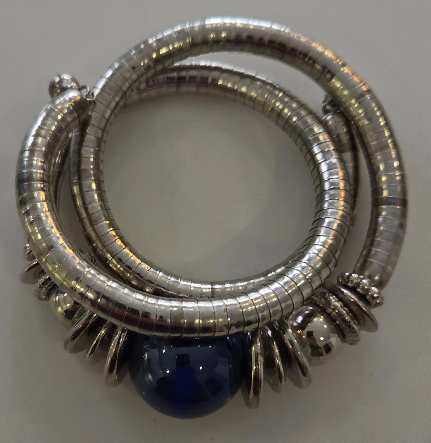 Silver Tone Bracelet with Blue Stone