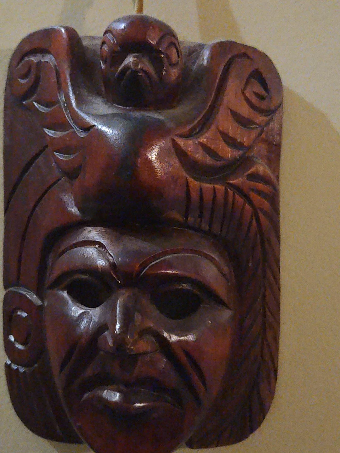 Wooden Mask with Bird