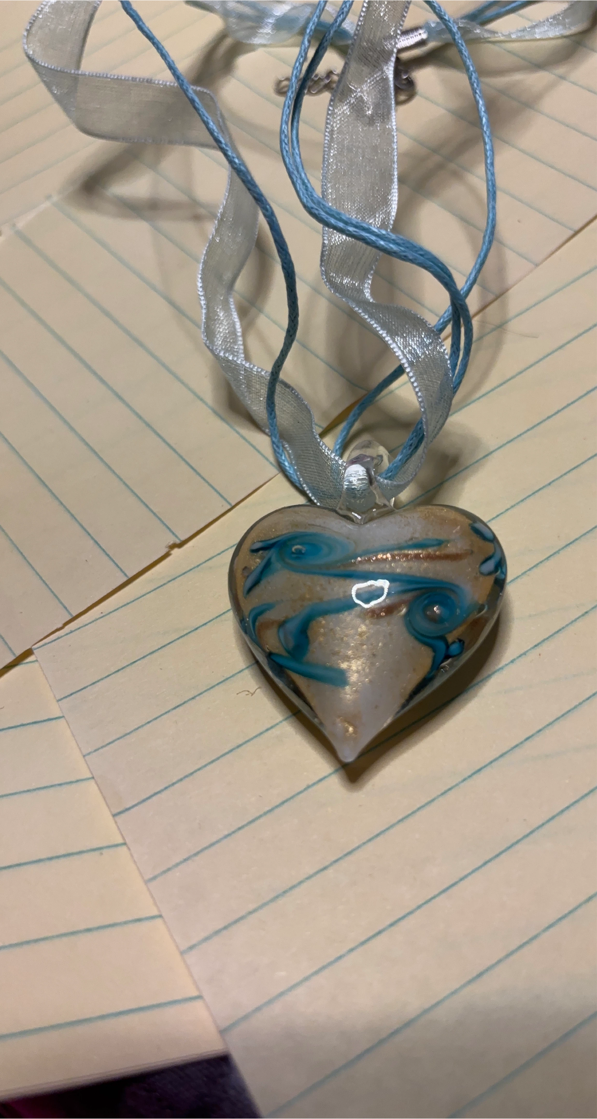 Heart Pendant Necklace - Blue & Gold thumbnail