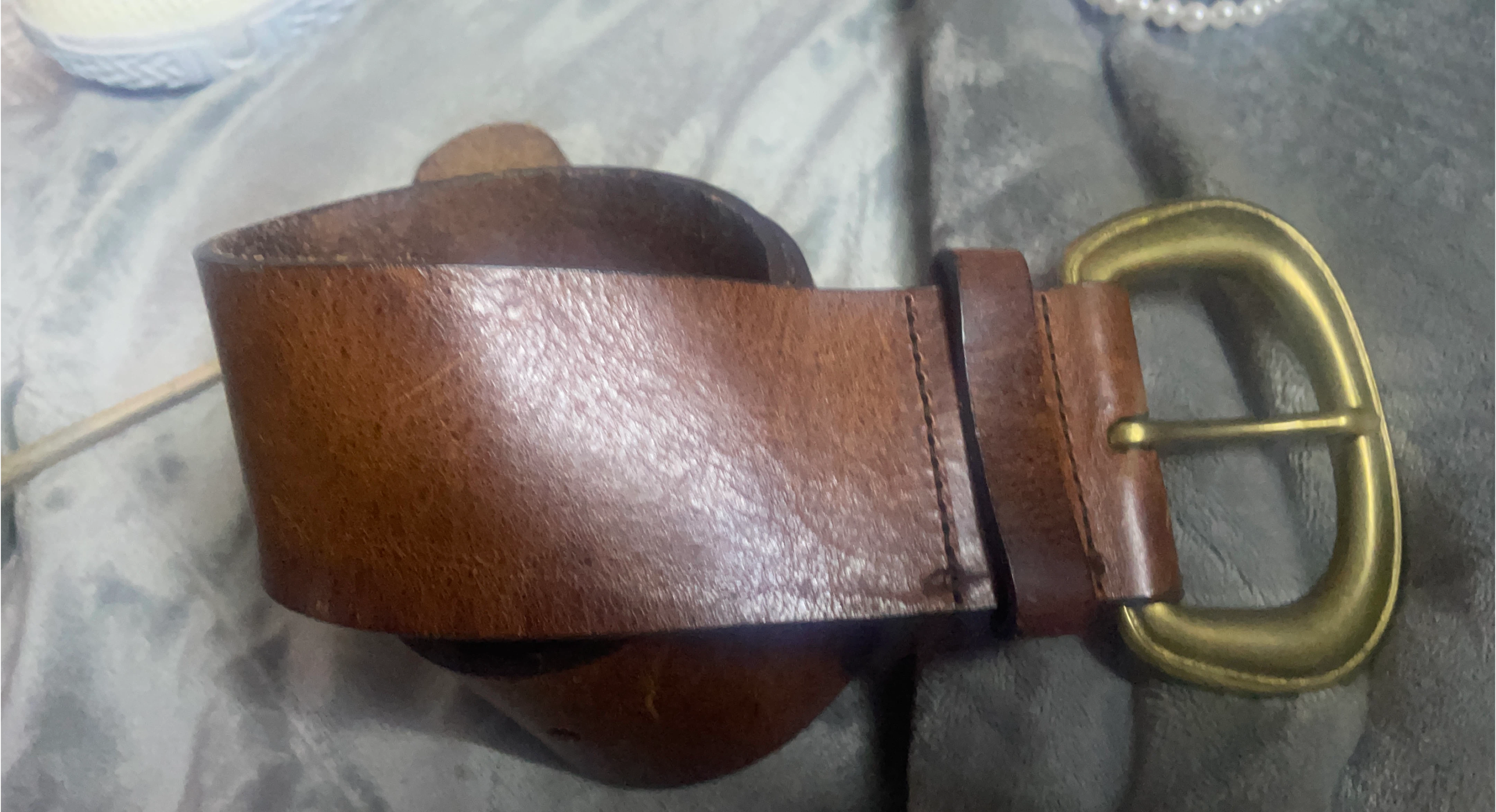 Brown Leather Belt with Gold Buckle thumbnail