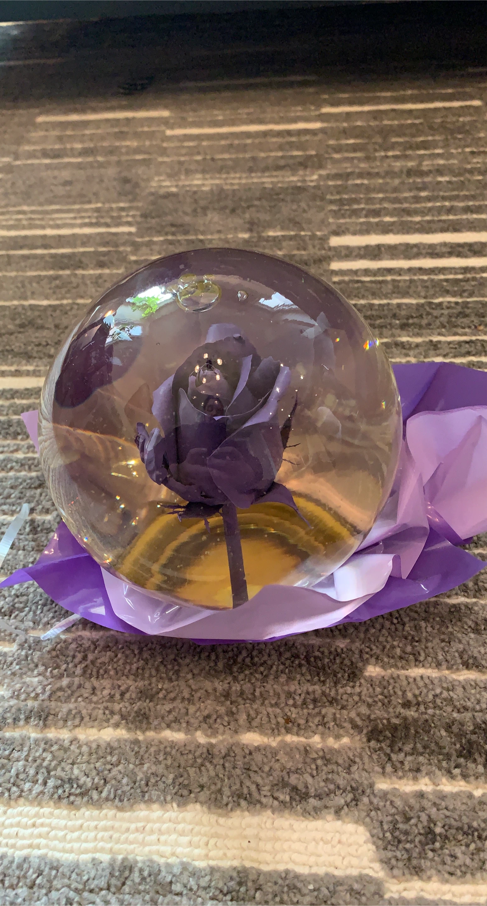 Purple Rose in Glass Dome Globe