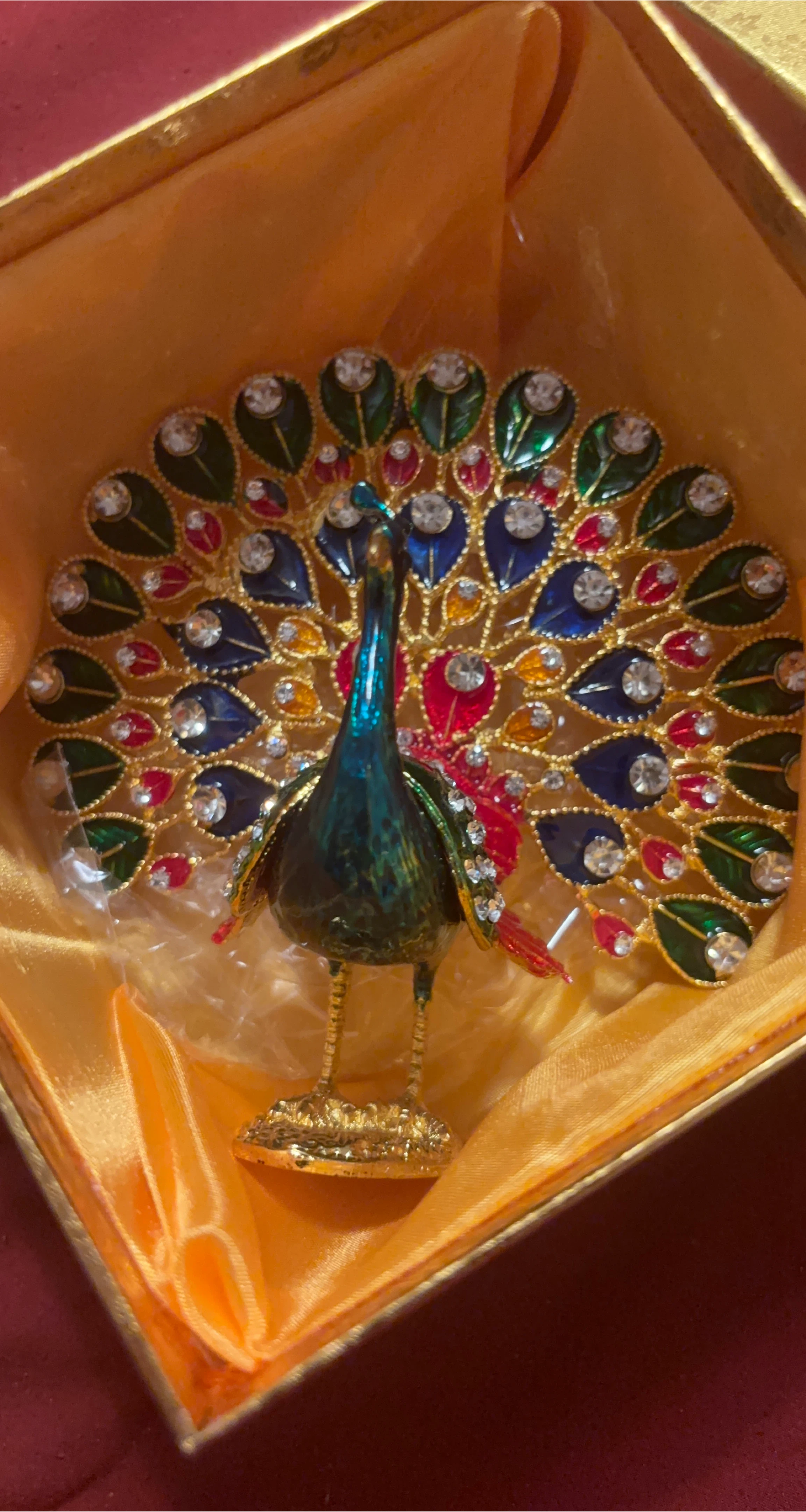 Peacock Figurine Trinket Box with Rhinestones