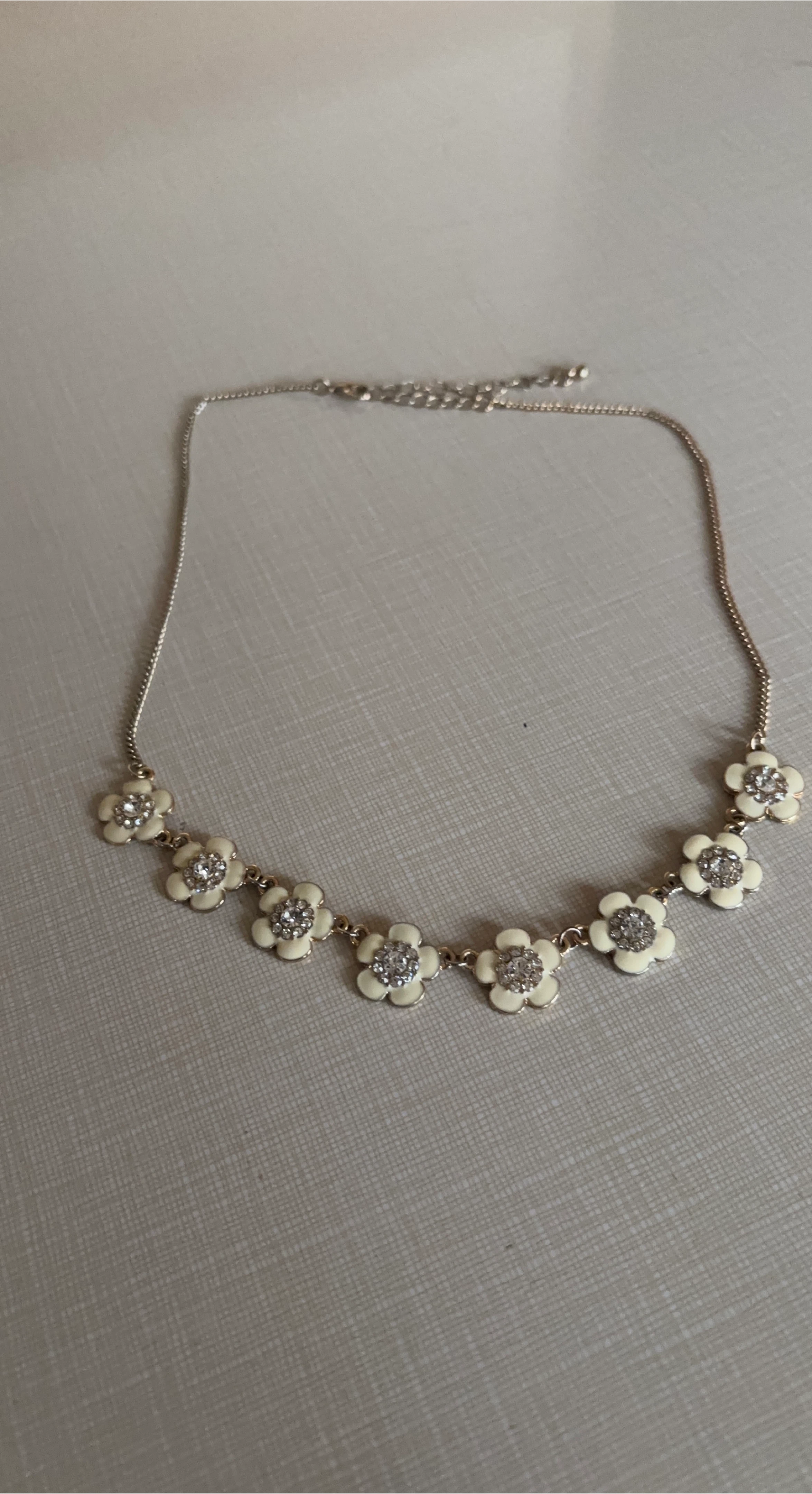 Flower Necklace - White & Silver
