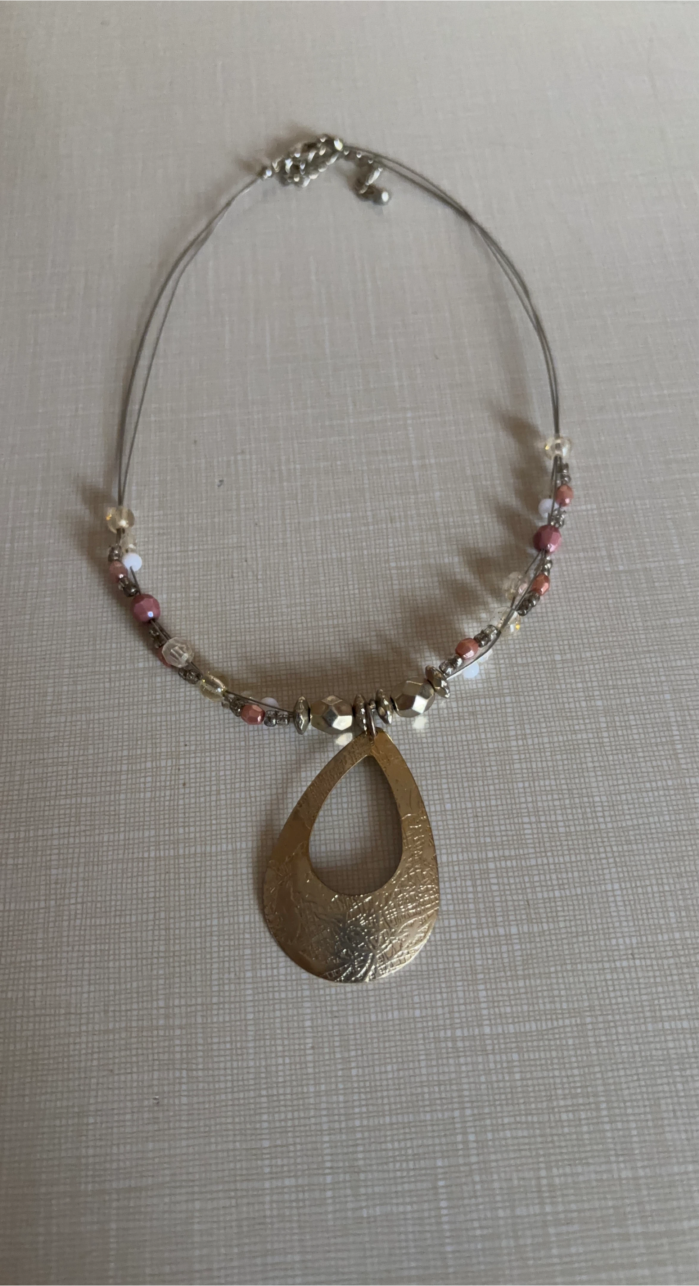 Beaded Necklace with Gold Teardrop Pendant