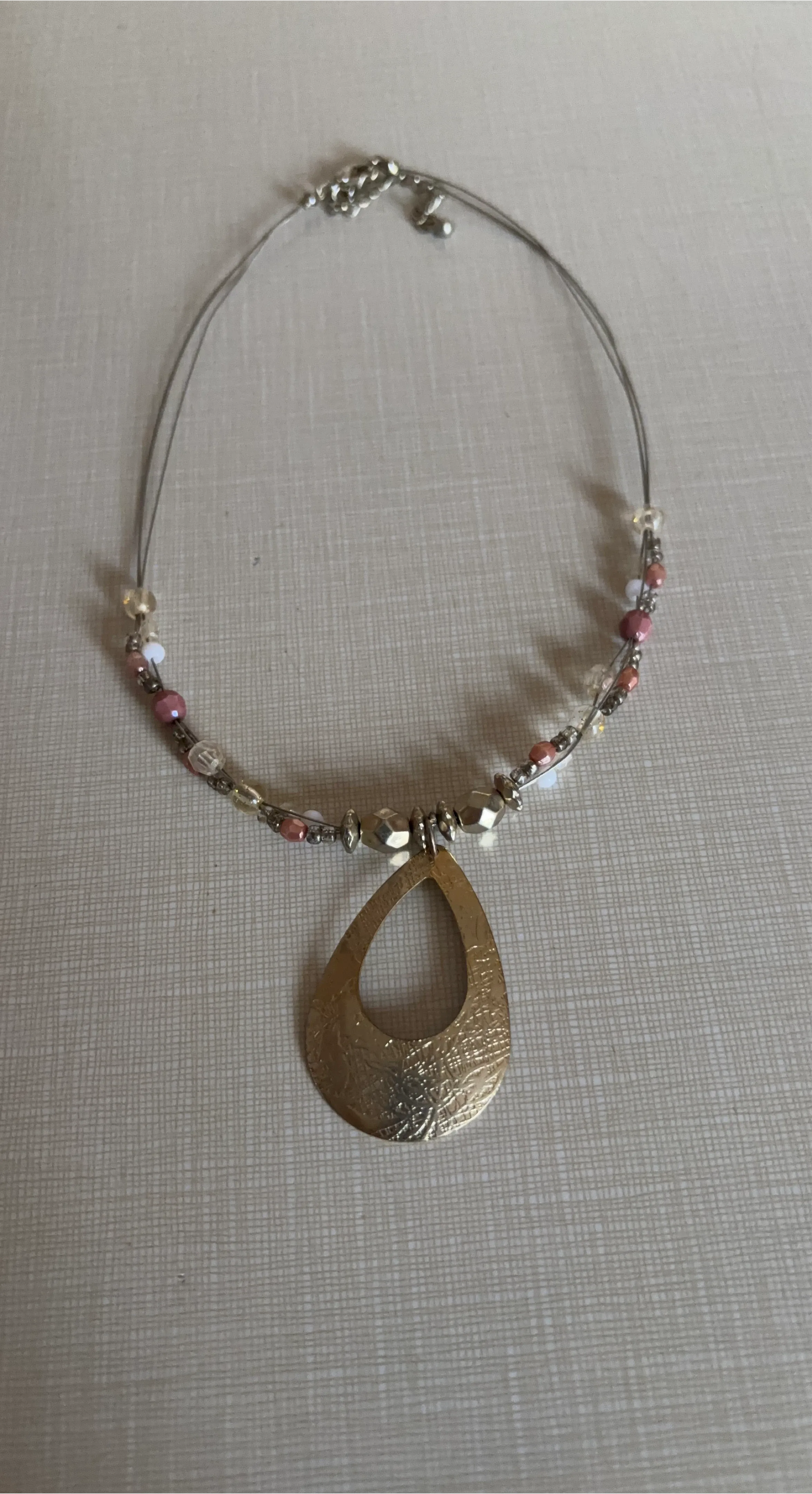 Beaded Necklace with Gold Teardrop Pendant